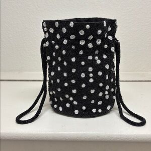Kate Spade Black and White Polka Dot Beaded Bucket Bag